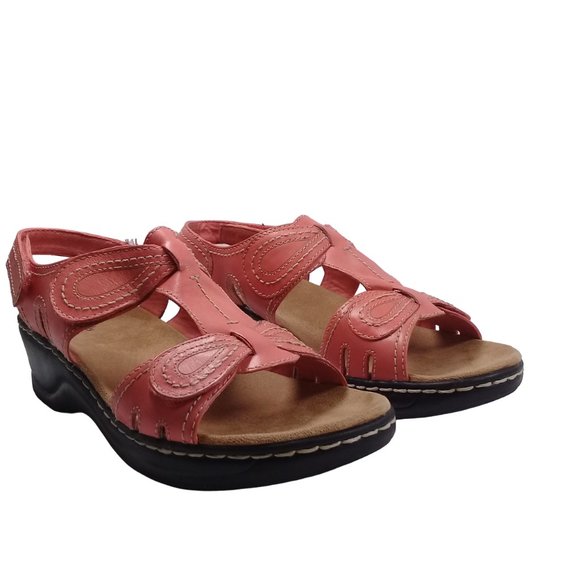 Clarks Women's Lexi Open Toe Sling Back Coral Leather Sandals Size 11M - Picture 2 of 13